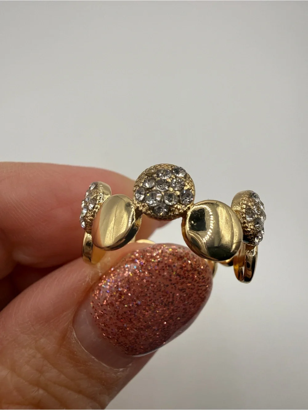 Marlyn Schiff Gold-Tone Disc Ring with Clear Crystals